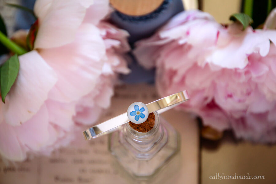 bracelet fleur myosotis bleu champêtre bijou délicat