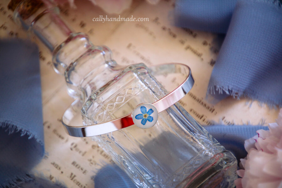 bracelet fleur myosotis bleu champêtre bijou délicat