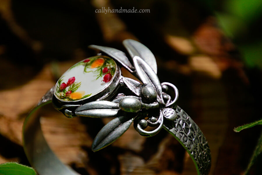 bracelet femme fleur argent antique